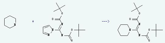 N,N'-Di-Boc-1H-pyrazole-1-carboxamidine reacts with piperidine to produce (tert-butoxycarbonylimino-piperidin-1-yl-methyl)-carbamic acid tert-butyl ester